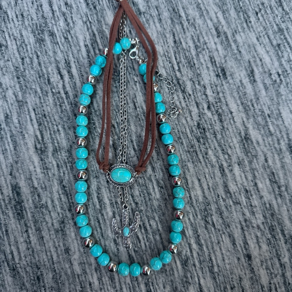 Turquoise and Silver Beaded Necklace